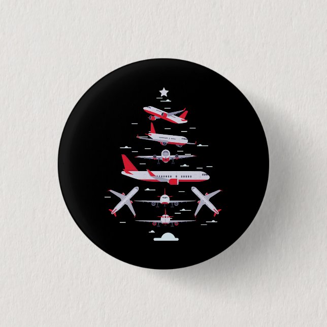 Flugzeuge Weihnachtsbaum Pilot Frohe Weihnachten W Button (Vorderseite)