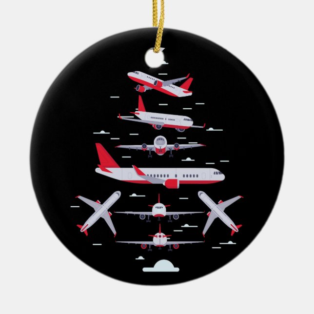 Flugzeuge Weihnachtsbaum Pilot Frohe Weihnachten W Keramik Ornament (Vorne)