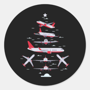 Flugzeuge Weihnachtsbaum Pilot Frohe Weihnachten W Runder Aufkleber