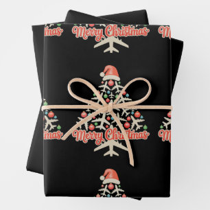 Flugzeuge Weihnachtsbaum Pilot Xmas Urlaubsfamilie Geschenkpapier Set