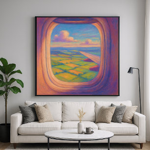 Flugzeugfensterlandschaft - farbenfroher Pastellst Poster