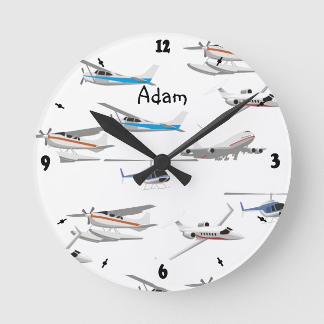 Flugzeugflugzeuge Runde Wanduhr (Vorderseite)
