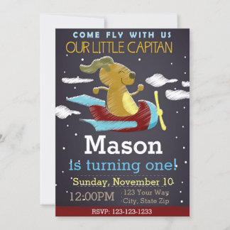 Flugzeughalskarte Geburtstagsfeier (blau) Einladung