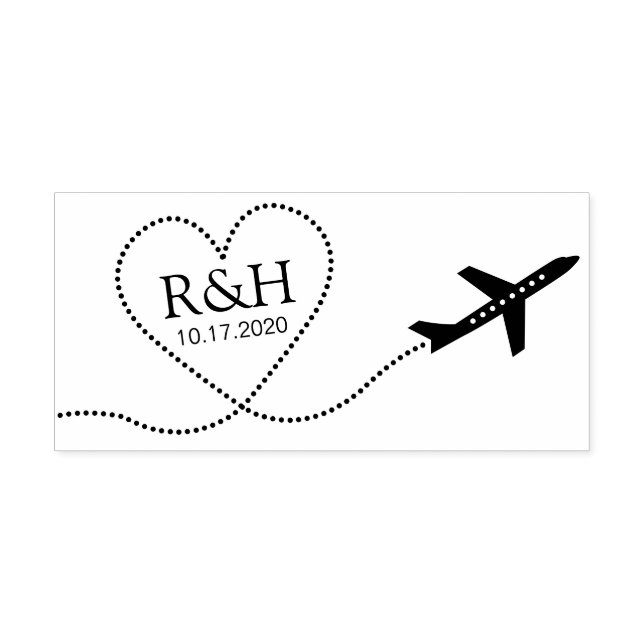Flugzeugherzbahn mit Hochzeitmonographie + Datum Gummistempel (Prägung)