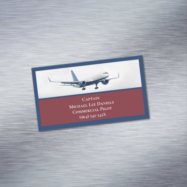 Flugzeugkapitän von Red Airplane Flugzeug Sky Magnetische Visitenkarte (Beispiel)