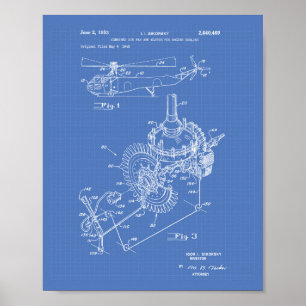 Flugzeugmotor 1953 Patentzeichnung Blaupause Poster