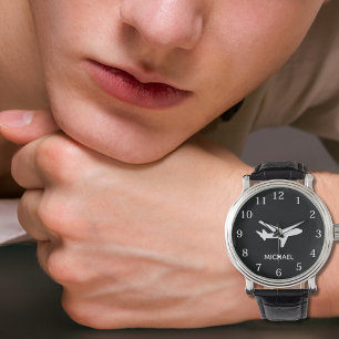 Flugzeugpilot Luftfahrt Schwarz-Weiß individuell Armbanduhr