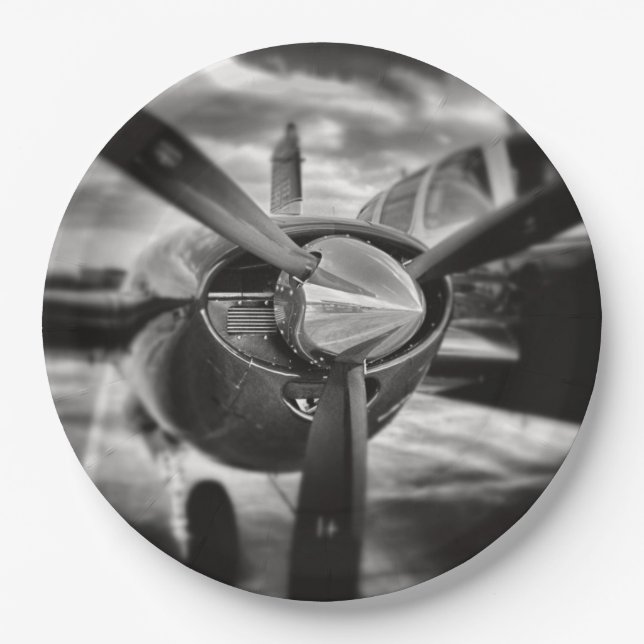 Flugzeugpropeller Schwarz und Weiß Pappteller (Vorderseite)