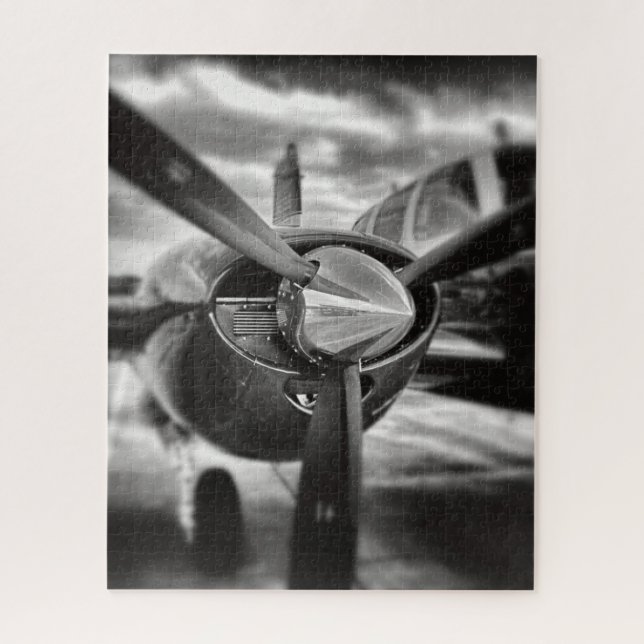 Flugzeugpropeller Schwarz und Weiß Puzzle (Vertikal)