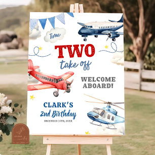 Flugzeugthema Junge 2. Geburtstag Begrüßungszeiche Poster