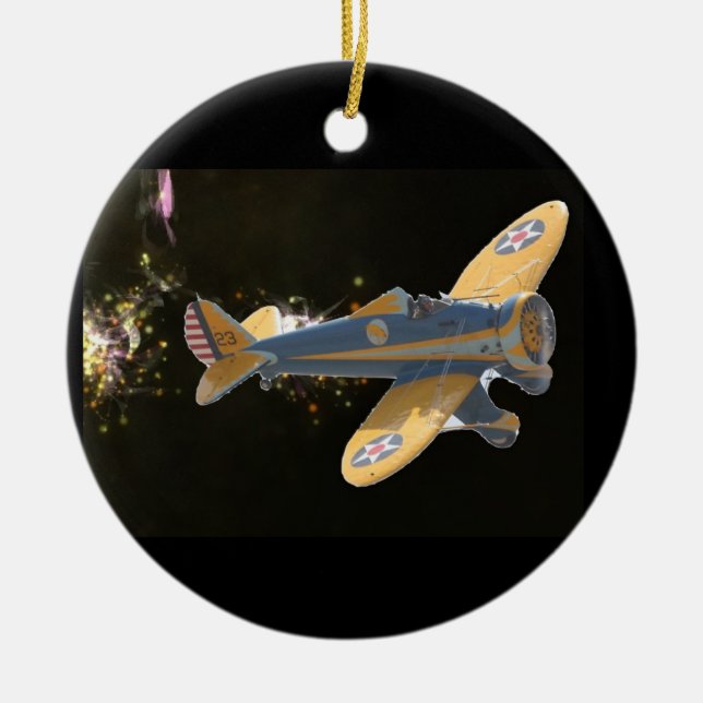 Flugzeugweihnachtsverzierung Keramik Ornament (Vorne)