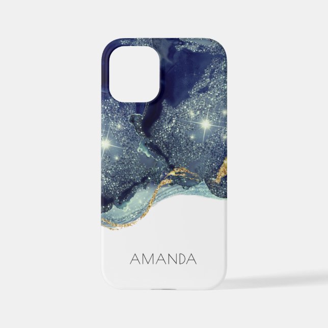 Fluid Abstrakt Alcohol Ink Gold Navy Glitzern iPhone Hülle (Rückseite)