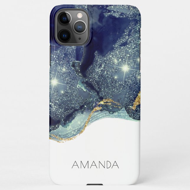 Fluid Abstrakt Alcohol Ink Gold Navy Glitzern iPhone Hülle (Rückseite)