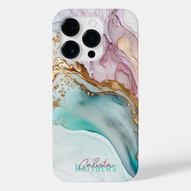 Fluid Abstrakt Alcohol Ink Magenta Gold Aquamarine Case-Mate iPhone Hülle (Rückseite)