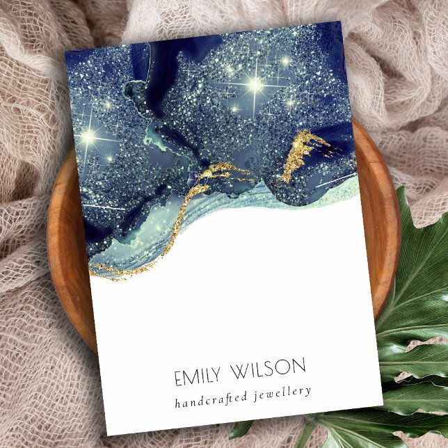 Fluid Abstrakt Gold Navy Glitzer Necklace Display Visitenkarte (Von Creator hochgeladen)