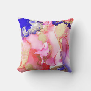 Fluid Art Abstrakt Pink Lila Gold Metallic Kissen
