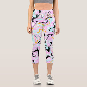 Fluid Art Cotton Candy Pink, Aquamarin, Schwarz un Capri Leggings