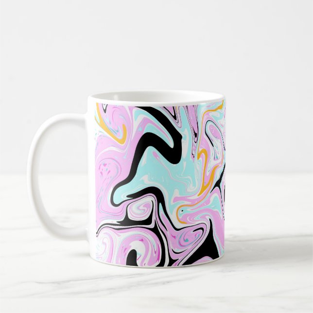 Fluid Art Cotton Candy Pink, Aquamarin, Schwarz un Kaffeetasse (Links)