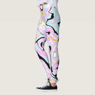 Fluid Art Cotton Candy Pink, Aquamarin, Schwarz un Leggings
