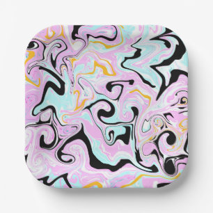 Fluid Art Cotton Candy Pink, Aquamarin, Schwarz un Pappteller