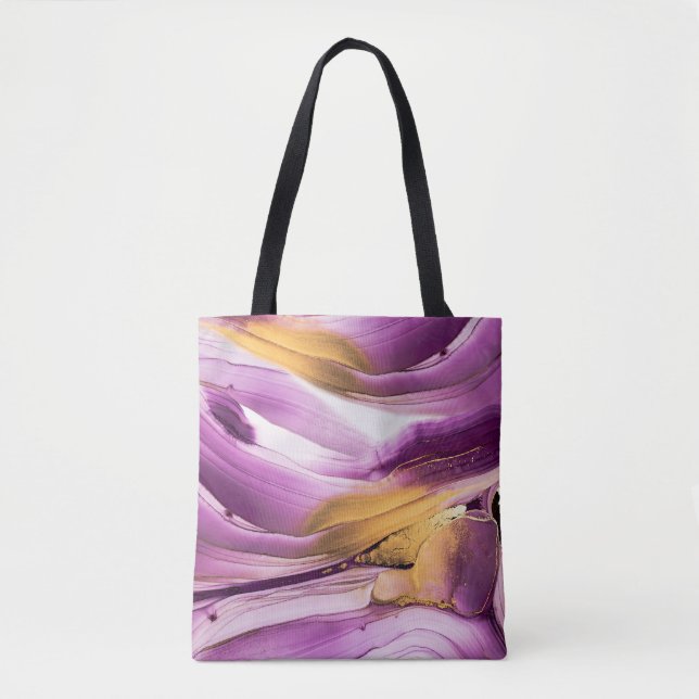 Fluid Art, lila goldmarmorierte Textur. (Vorderseite)