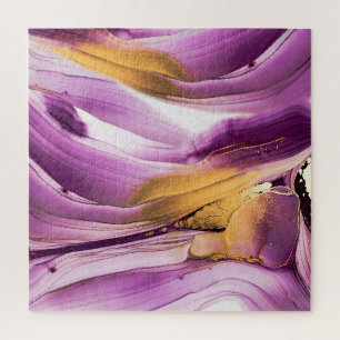 Fluid Art, lila goldmarmorierte Textur. Puzzle
