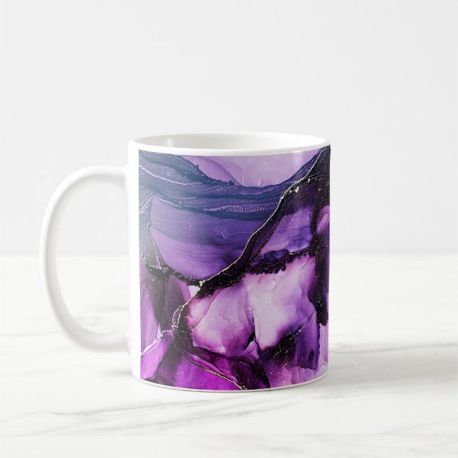 Fluid Art: Lila und Gold Luxus Kaffeetasse (Links)