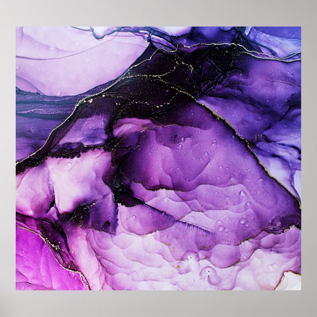 Fluid Art: Lila und Gold Luxus Poster (Vorne)