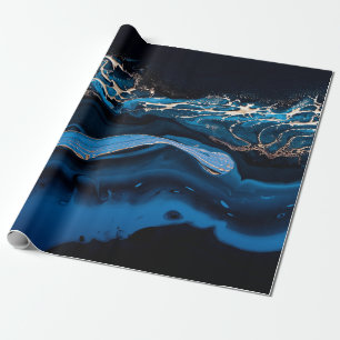 Fluid Art. Liquid Metallic Gold in abstrakt blau w Geschenkpapier