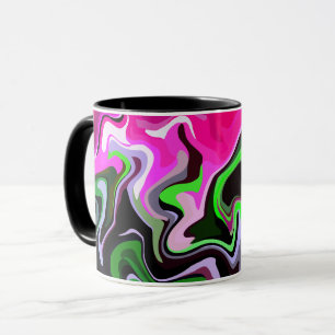 Fluid Art mit lebhaften rosa und grünen Wirbel Tasse