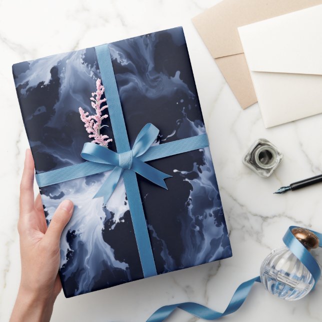 Fluid Ink Black Indigo Splash Abstract Pattern Geschenkpapier (Schenken)