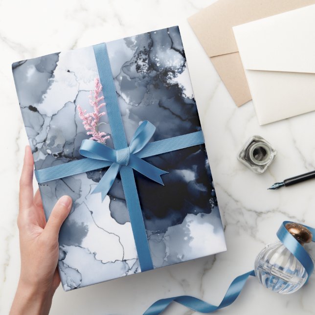 Fluid Ink Black Indigo Splash Abstract Pattern Geschenkpapier (Schenken)