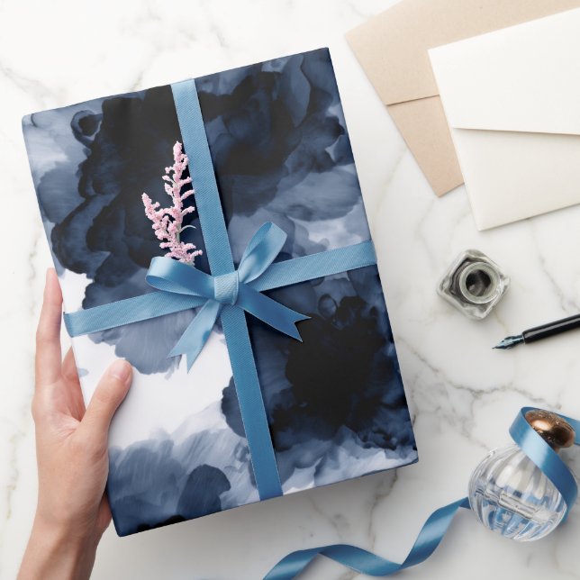 Fluid Ink Black Indigo Splash Abstract Pattern Geschenkpapier (Schenken)