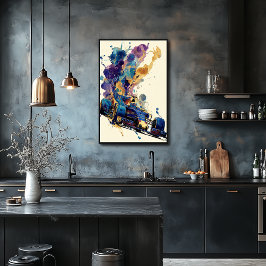 Fluid Ink Formula Car – Blau und Gold Abstract Poster