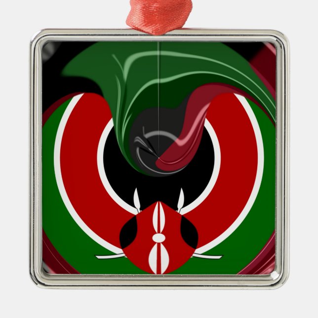 Fluid Kenyan Flag: Ein modernes Design Silbernes Ornament (Vorne)