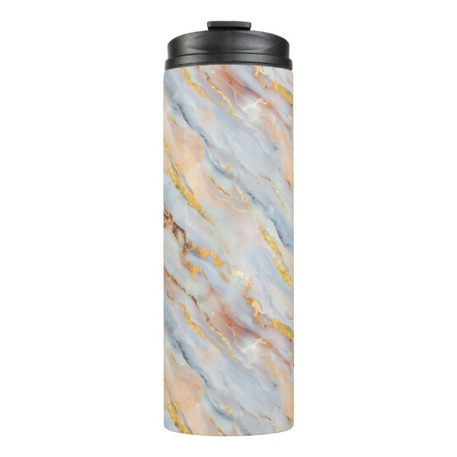 Fluid Marble in Tones of Gray, Peach and Gold  Thermosbecher (Vorderseite)