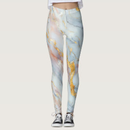Fluid Marble Pattern with Peach, Gray and Gold Leggings