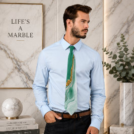 Fluid Swirl Marble Green und Gold Neck Tie Krawatte