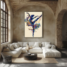 Fluid-Tinte-Ballerina – Blau-goldener abstrakter T