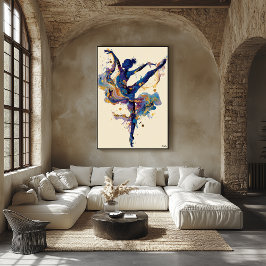 Fluid-Tinte-Ballerina – Blau-goldener abstrakter T Poster