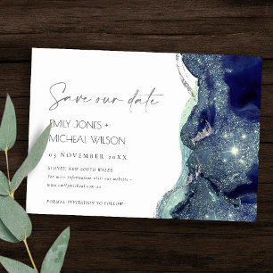 Fluide Abstrakte Navy Silver Save the Date einlade Dankeskarte