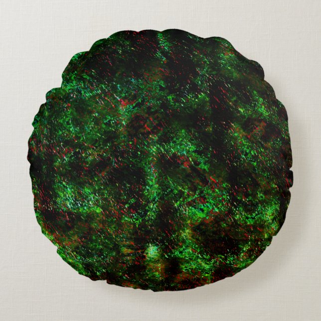 Fluktuation von dunklen Flecken auf leuchtend grün Rundes Kissen (Vorderseite)
