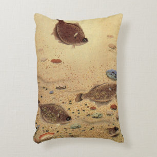 Flundern oder Plattfische, Vintage Meeresleben Dekokissen
