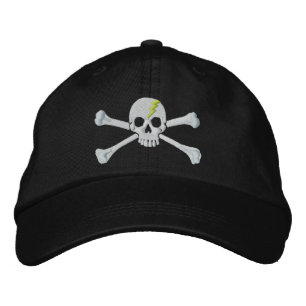 Fluo Green Thunderbolzen Crossbones Schädelsticker Bestickte Baseballkappe