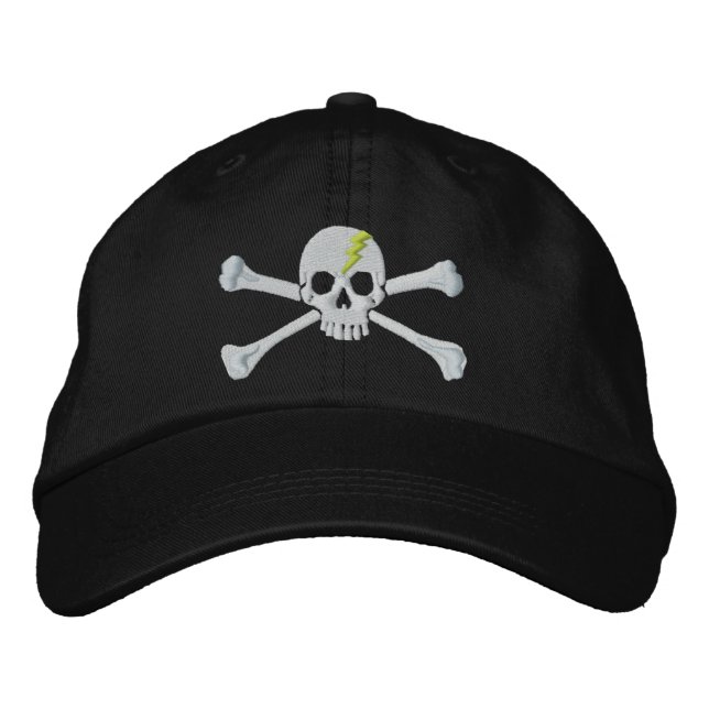 Fluo Green Thunderbolzen Crossbones Schädelsticker Bestickte Baseballkappe (Vorderseite)
