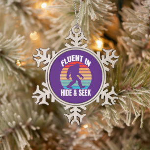 Fluor in Hide und Seek Funny Bigfoot Schneeflocken Zinn-Ornament