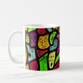 Fluorescent Cartoon Weird Faces Drawing Kaffeetasse