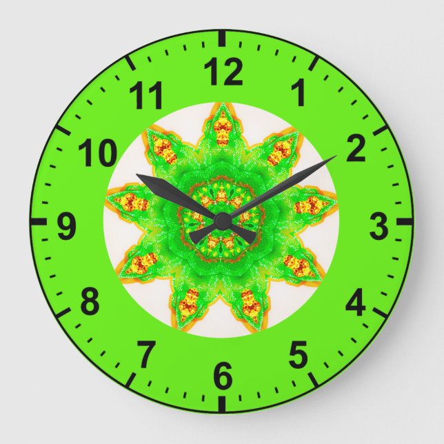 ~ Fluorescent Green Star Fraktal ~ Große Wanduhr (Vorderseite)