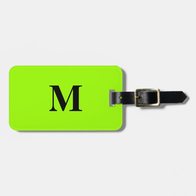 Fluorescent Lime Green farbenfrohe Monogramme Name Gepäckanhänger (Vorderseite horizontal)