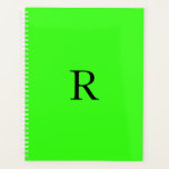 Fluorescent Neon Green Name Monogramme Gift Gabe Planer<br><div class="desc">Entworfen mit Textvorlage für Monogramm erste und elegante solide Farbe neongrüner Hintergrund.</div>